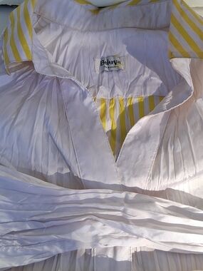 Beluva San Francisco Crinkle Pleated Blouse Yellow Stripe Contrast Medium